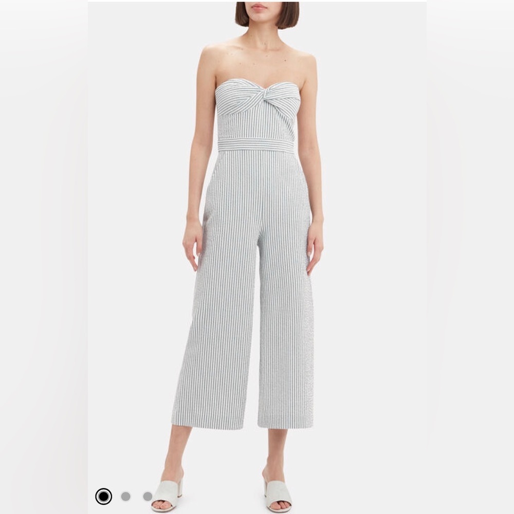 Veronica Beard Strapless Blue and White Pinstripe Jumpsuit